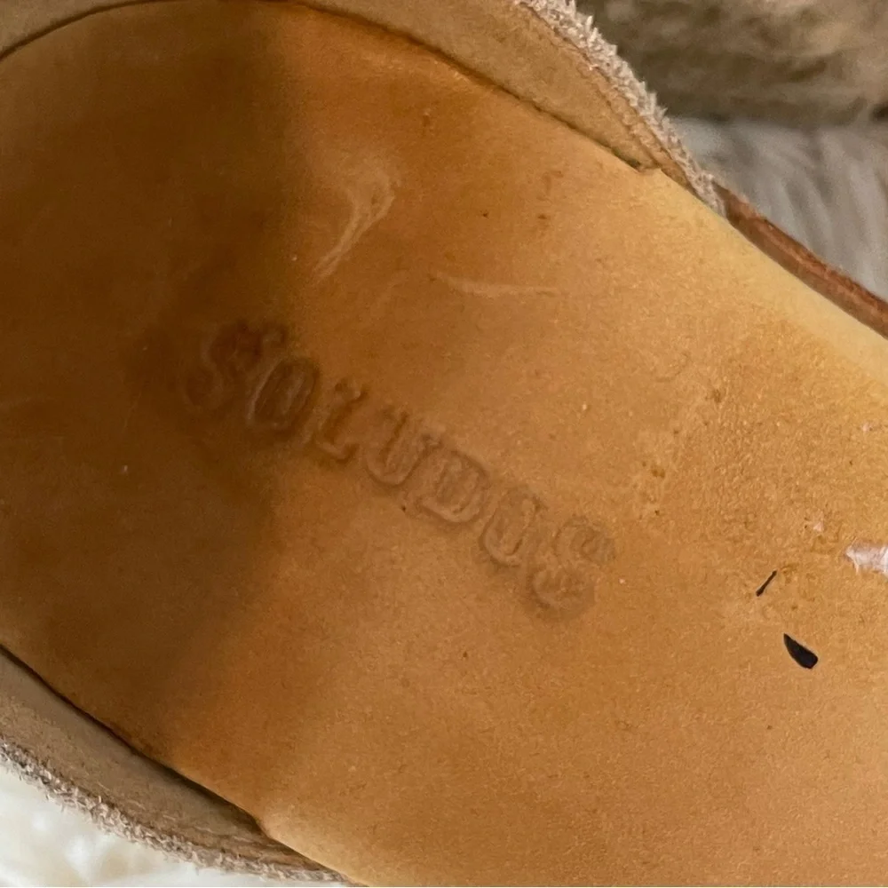 SOLUDOS Capri Suede Block Heel Espadrille Sandals beige tan ankle strap size 9